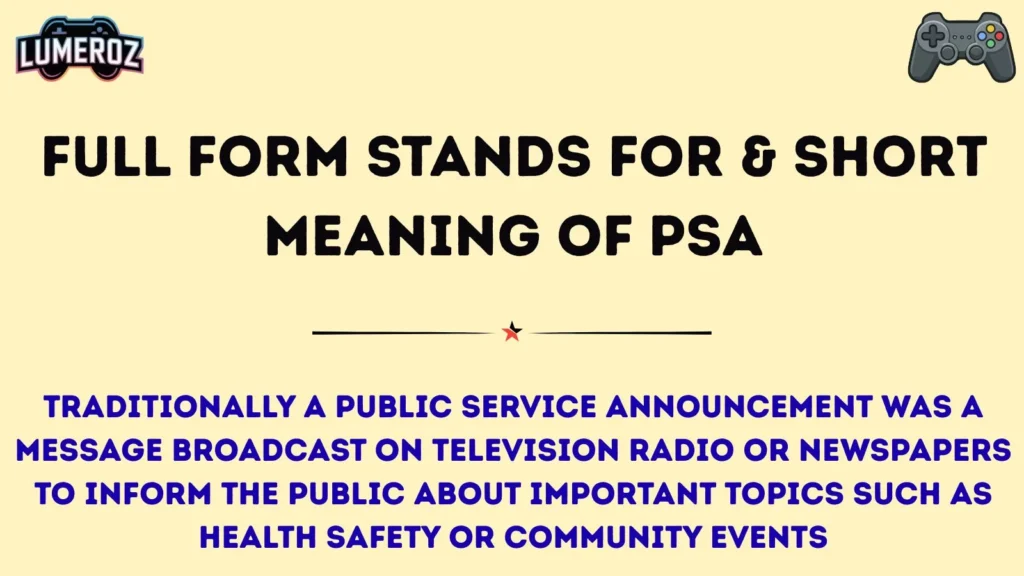 Full Form Stands For & Short Meaning of PSA